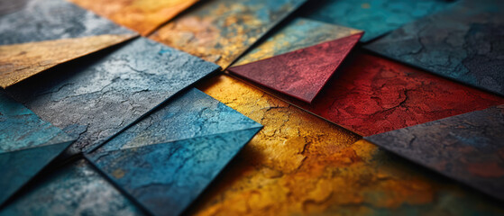 Colourful geometric shapes creating a textured, modern mosaic.