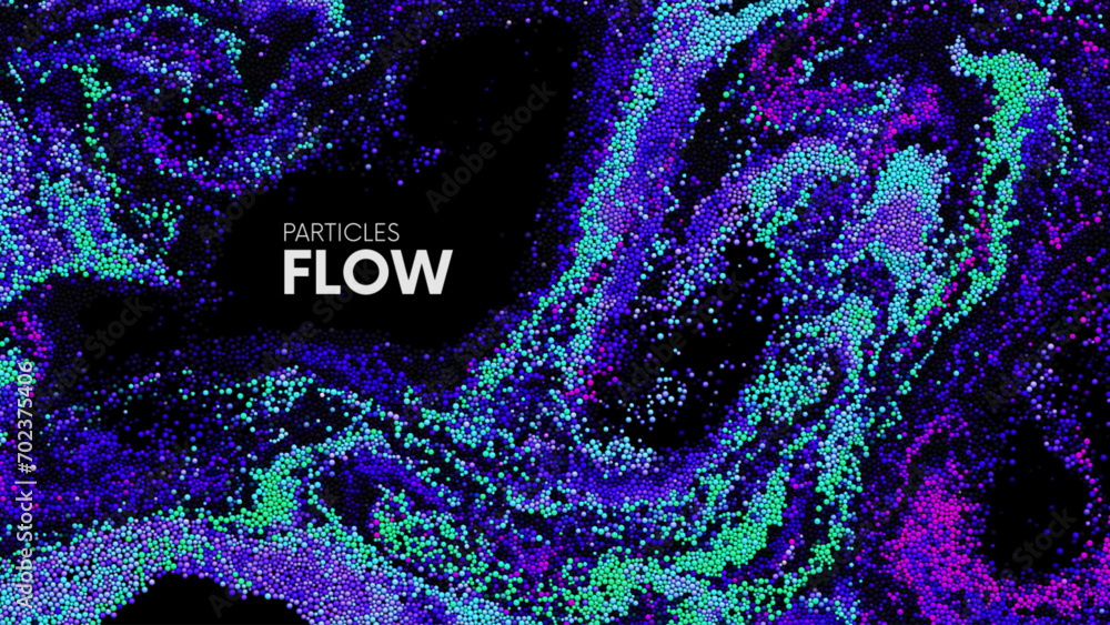 Wall mural neon gradient dots randomly flowing and swirling in colorful liquid stream. colorful particles in ch
