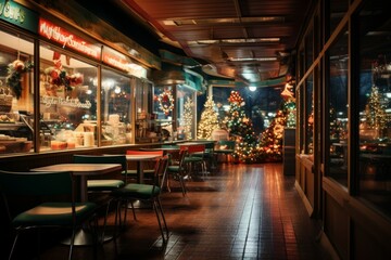 Fototapeta na wymiar Christmas Coffee Shop - Generative AI