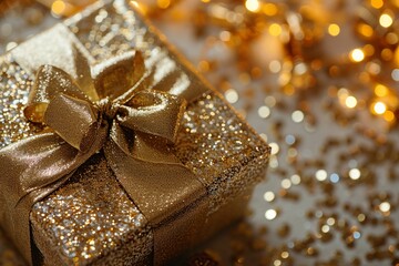 Golden Elegance: Gift Box with Ribbon for Festive Occasions


