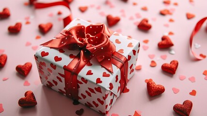 Obraz na płótnie Canvas Valentine's Day Charm: Gift Box and Hearts on Pink