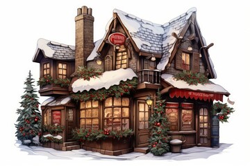 Obraz premium Christmas Coffee Shop - Generative AI