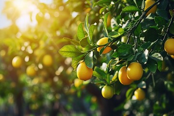 Sun-Kissed Orchard: Organic Lemons on Verdant Branches

