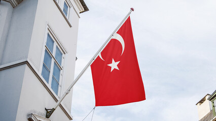 Turkey flag in front top of the building