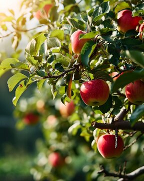 Sunny Orchard Delight: Ripe Apples on Lush Branches

