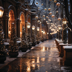 Beautiful street scenery at Christmas. Created ai generated