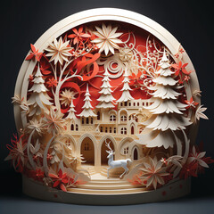 Christmas scene from 3d paper stacking art. Created ai generated