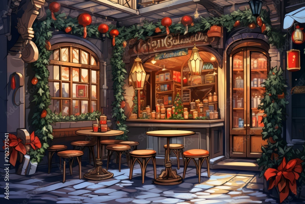 Wall mural Christmas Coffee Shop - Generative AI