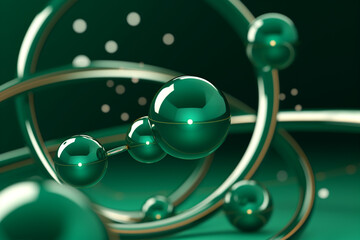 Crossing Rings with Spheres on Green Colored Background