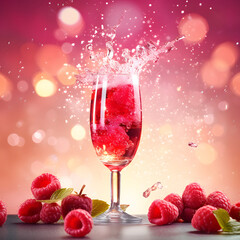 Minimal party concept. Sparkling raspberry red cocktail celebration. Attractive alcoholic beverage.