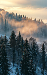 a forest in the sky with snow and trees in winters
