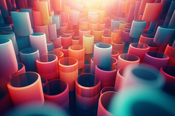 Abstract multi coloured cylinders. Cloud computing technology and innovation concept