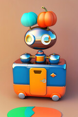 Fototapeta premium Funny cute tech robot friend, warm autumn colors, Ai generated i