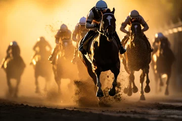 Tuinposter Horse racing with jockeys riding their horses in the race © Tarun