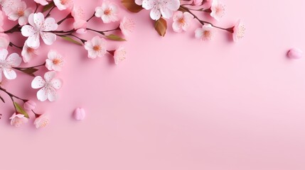 Naklejka na ściany i meble Happy Women's Day, March 8th with flowers, on a pink background.