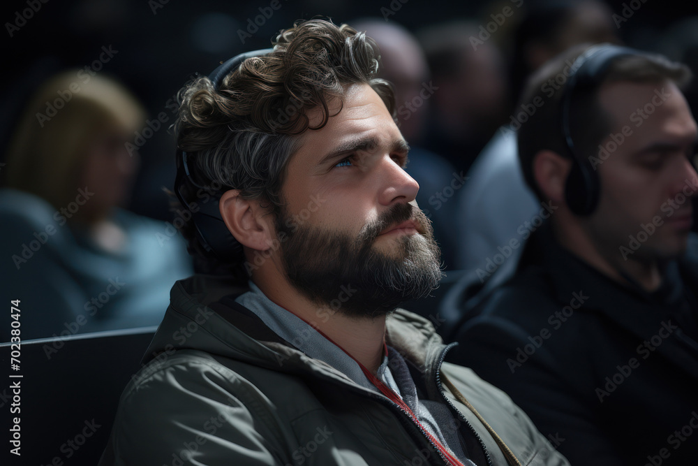 Poster a listener leaning in attentively, fully engaged in understanding the emotions conveyed by the speak
