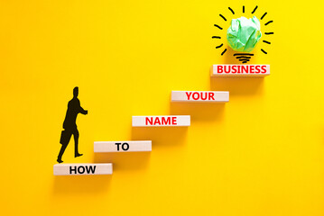 How to name your business symbol. Concept words How to name your business on wooden blocks....