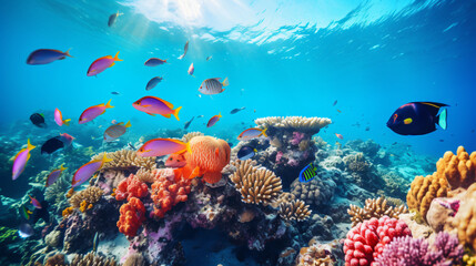 Naklejka na ściany i meble Fish swim in the Red Sea colorful fish