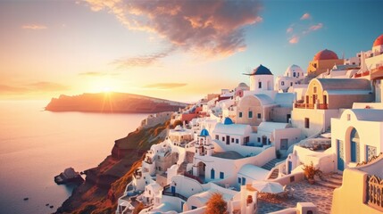 Santorini greece explore the charming white washed. AI generated - obrazy, fototapety, plakaty