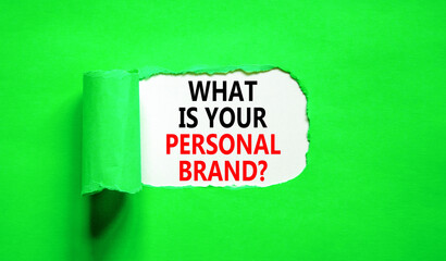 What is your personal brand symbol. Concept words What is your personal brand on beautiful white paper. Beautiful green paper background. Business, what is your personal brand concept. Copy space.