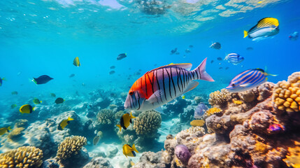 Naklejka na ściany i meble Fish swim in the Red Sea colorful fish