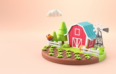 Isolated 3D Farm. 3D Illustration © Roverto
