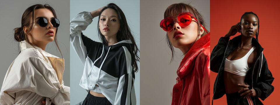 Diverse Women in Modern Monochrome & Colorful Attires. Fashion Fusion