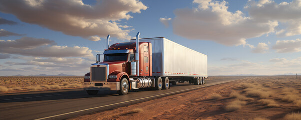 Modern truck on highway pulling load. - obrazy, fototapety, plakaty