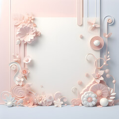 Naklejka na ściany i meble 3D frame with flowers background, white backgrounds, 