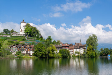 Schloss (Castle) Werdenberg and Lake near the village of Buchs, Switzerland