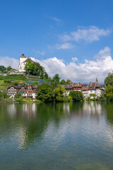 Fototapeta na wymiar Schloss (Castle) Werdenberg and Lake near the village of Buchs, Switzerland
