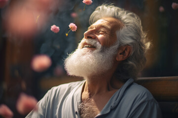 Elderly man happy with freedom life - obrazy, fototapety, plakaty
