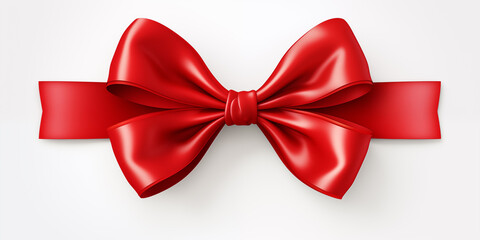 A red ribbon with a bow on a white background. Valentine’s Day celebration. Xmas. A present. Generated by artificial intelligence.