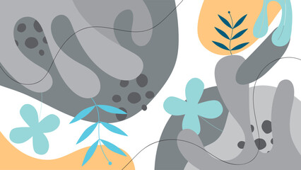 ABSTRACT AESTHETIC BACKGROUND HAND DRAWN ORGANIC SHAPE WITH LEAF PLANT ORNAMENT FLAT PASTEL COLOR DESIGN VECTOR TEMPLATE FOR WALLPAPER, COVER, POSTER 