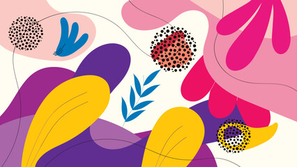 ABSTRACT AESTHETIC BACKGROUND HAND DRAWN ORGANIC SHAPE WITH LEAF PLANT ORNAMENT FLAT PASTEL COLOR DESIGN VECTOR TEMPLATE FOR WALLPAPER, COVER, POSTER 