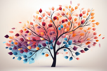 artistically designed tree in bright colors in painting style