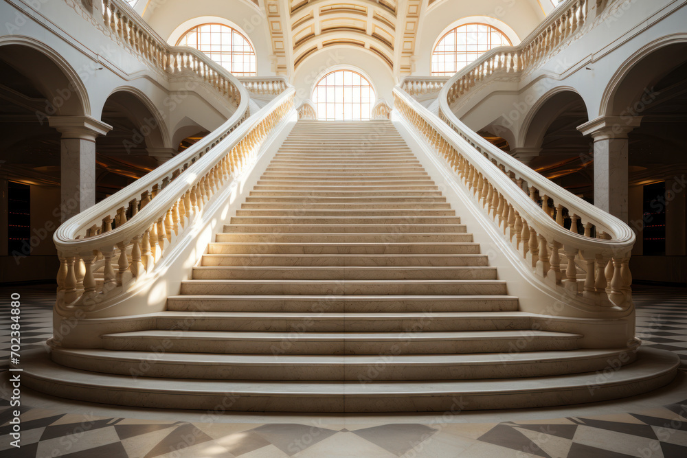 Poster a visual paradox of a staircase leading both up and down simultaneously, creating a sense of perpetu