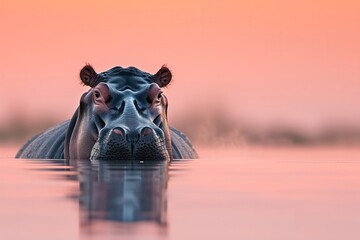 A hippopotamus half-submerged in water