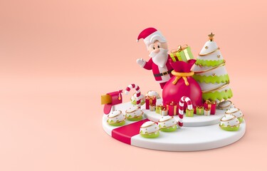 Isolated Santa Claus with Gifts. 3D Illustration
