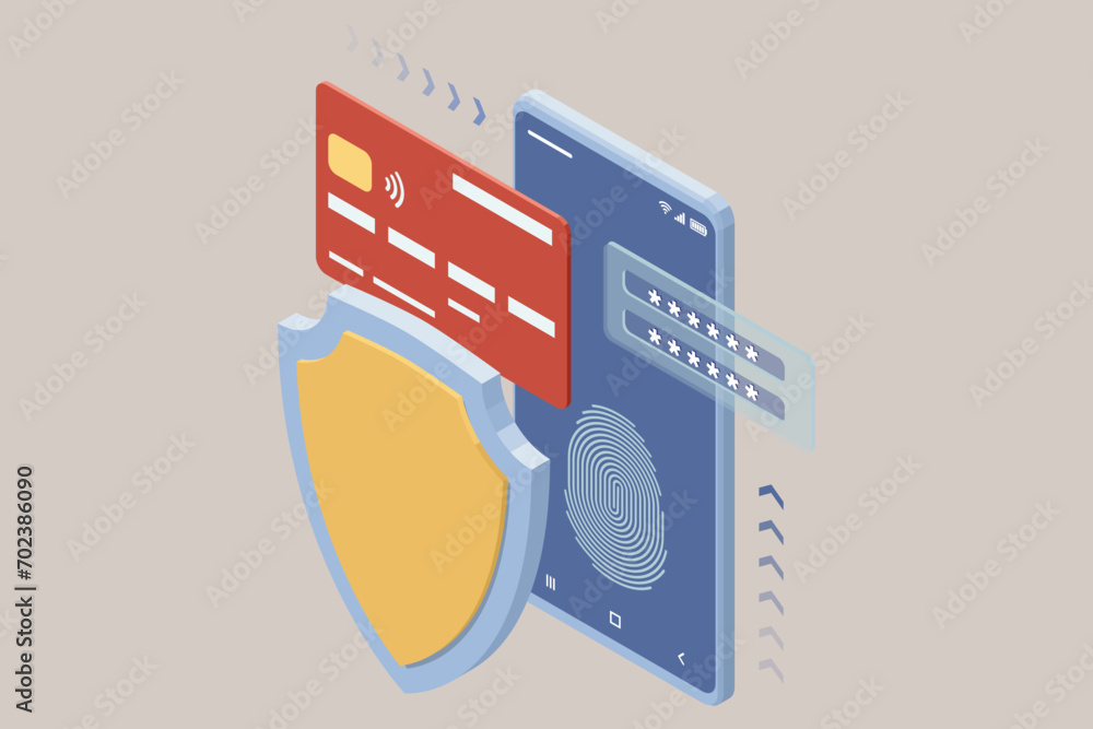 Poster isometrics protect data and confidentiality. safety and confidential data protection, concept with c