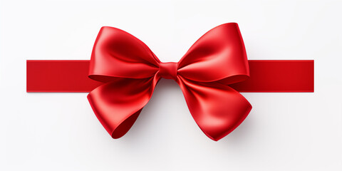 A red ribbon with a bow on a white background. Valentine’s Day celebration. Xmas. A present. Generated by artificial intelligence.