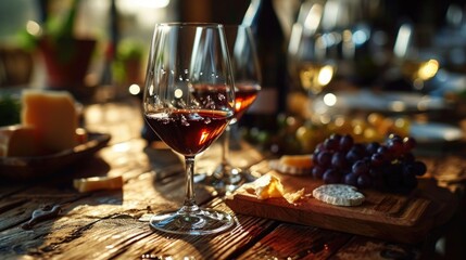 Fototapeta premium wine tasting setup, elegant tasting room, morning window light, sophisticated wine experience
