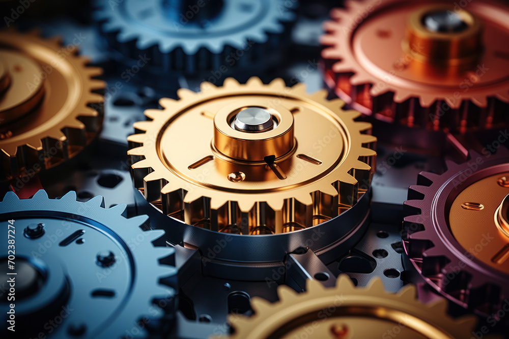 Poster pixelated gears turning in harmony, symbolizing the seamless operation and functionality of intercon