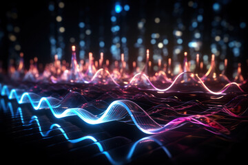 Abstract depiction of digital waves turning into musical notes, illustrating the role of the...