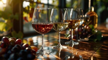 wine tasting setup, elegant tasting room, morning window light, sophisticated wine experience
