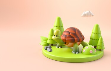 Isolated 3D Turtle. 3D Illustration