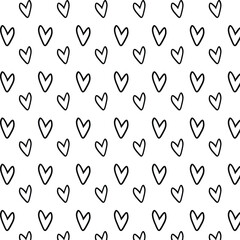 Seamless pattern with hand drawn hearts. Cute Hand-drawn nursery cartoon doodle. Childish vector illustration, Black shapes on a white background Perfect for printing fabrics , packaging, clothes