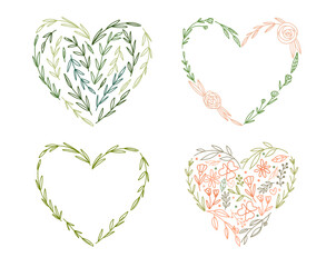Line art floral hearts for greeting or love cards, flower heart frame borders, vector illustration for Valentine's Day and wedding - 702388062