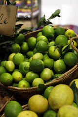 lime fruit at the market inside a basket