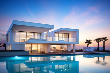 Fototapeta premium Modern luxury villa with pool and amazing sea view